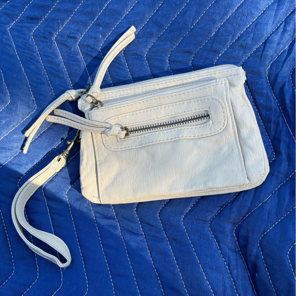 Cream Vegan Leather Wristlet